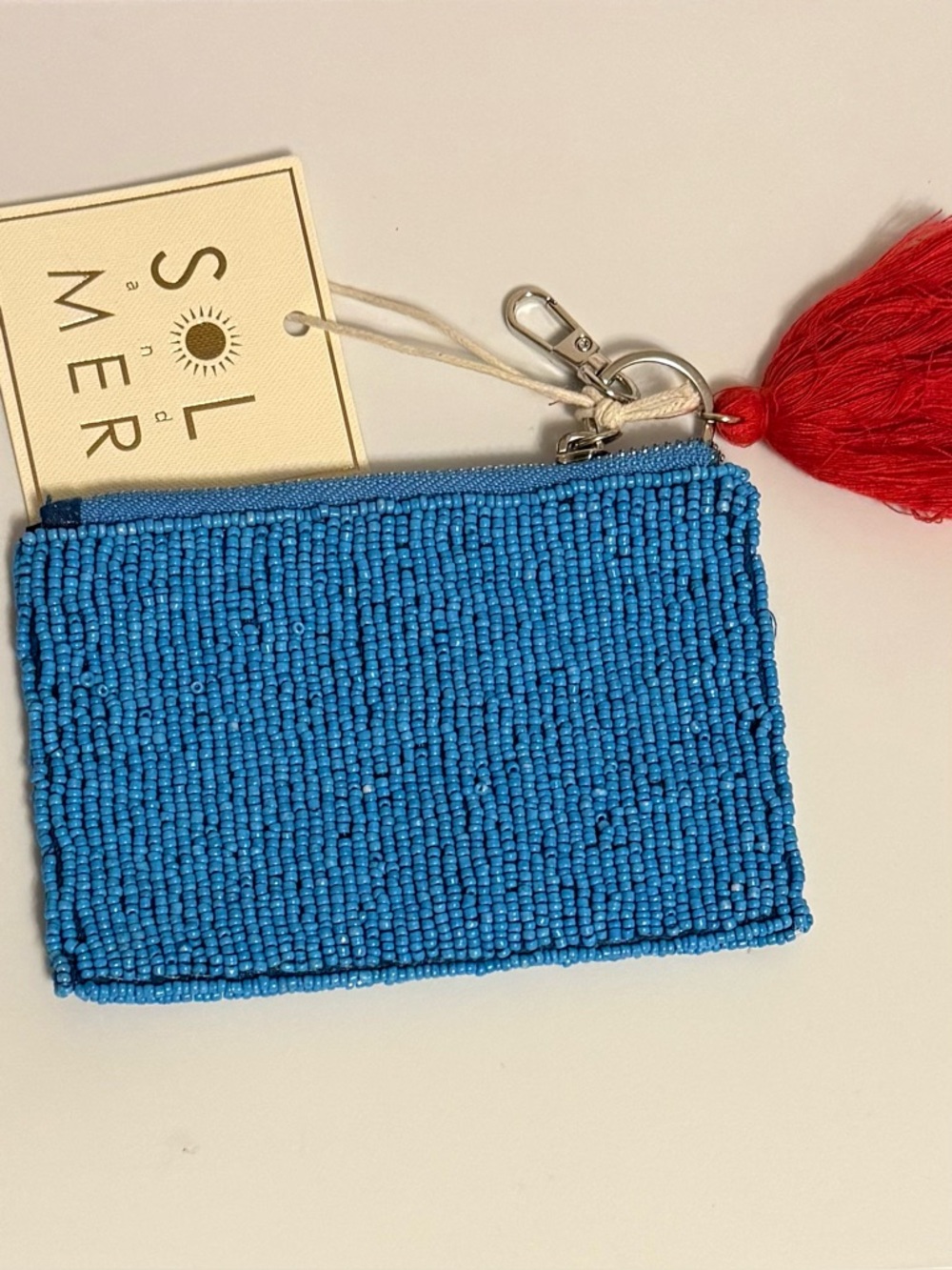 SOL & MER Beaded Lobster Coin Purse Pouch Gingham Blue - Picture 3 of 3